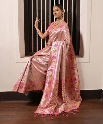 Ethnic Motifs Woven Design Zari Art Silk Paithani Saree 2