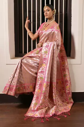 Ethnic Motifs Woven Design Zari Art Silk Paithani Saree