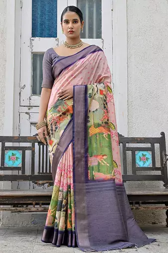 Ethnic Motifs Printed Zari Tussar Saree