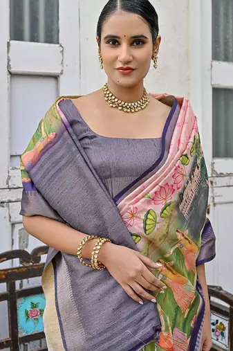 Ethnic Motifs Printed Zari Tussar Saree