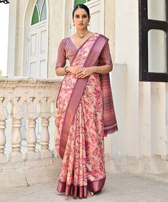 Floral Printed Woven Design Zari Tussar Saree 2