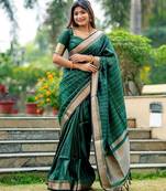 Striped Woven Design Zari Bhagalpuri Saree