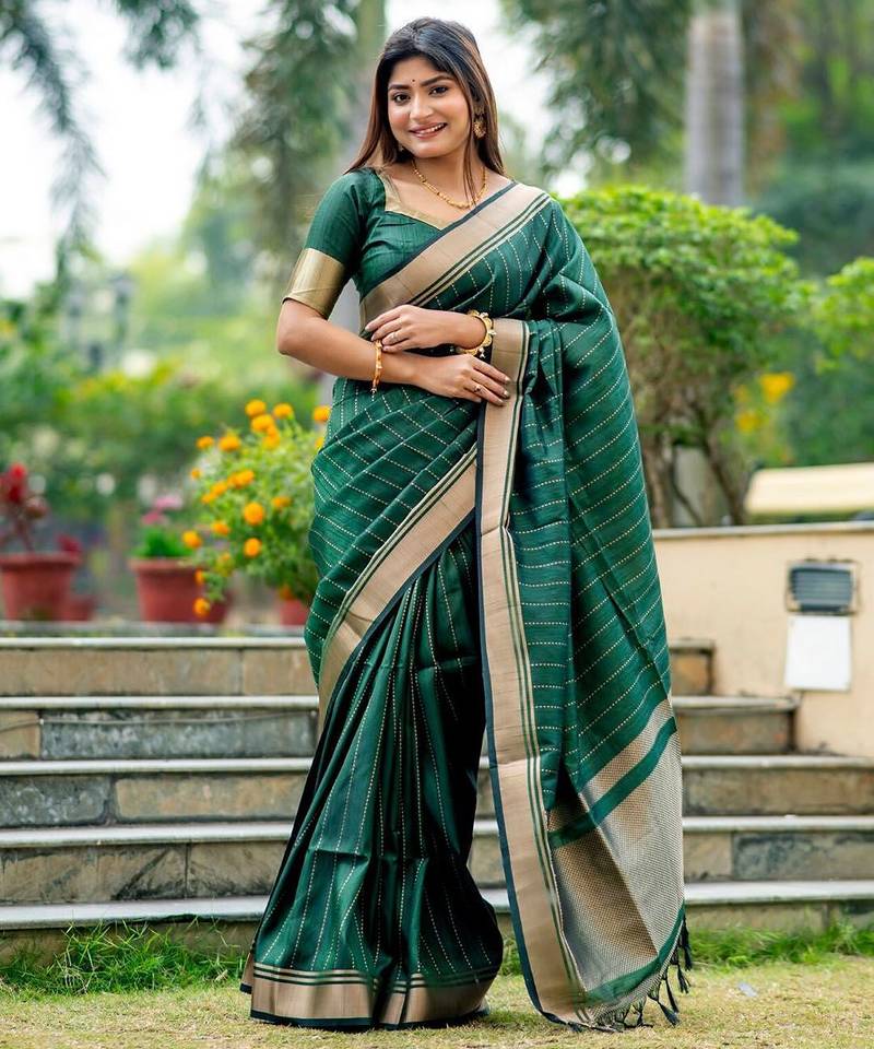 Striped Woven Design Zari Bhagalpuri Saree