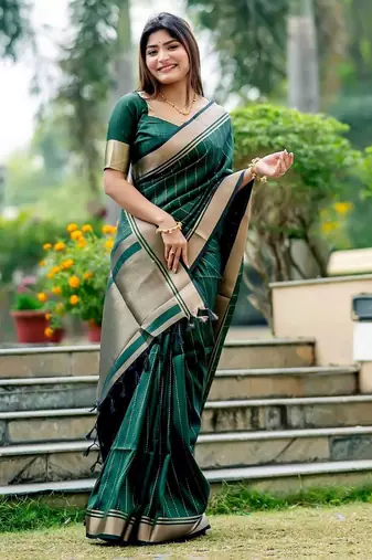Striped Woven Design Zari Bhagalpuri Saree