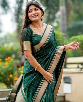 Striped Woven Design Zari Bhagalpuri Saree 4