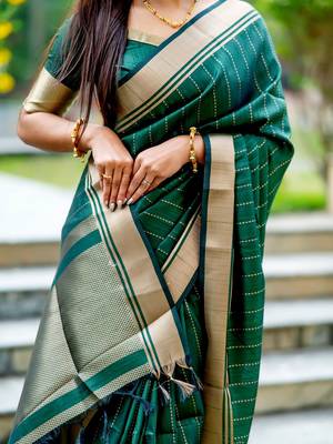 Striped Woven Design Zari Bhagalpuri Saree 5
