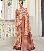 Floral Printed Woven Design Zari Tussar Saree