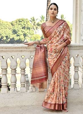 Floral Printed Woven Design Zari Tussar Saree 2