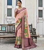Floral Printed Zari Tussar Saree