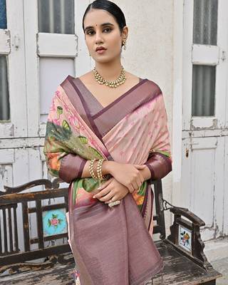 Floral Printed Zari Tussar Saree 3