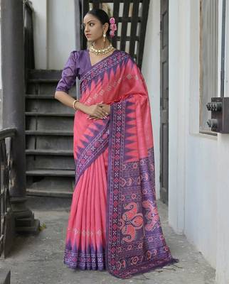 Polka Dots Printed Tussar Saree 1