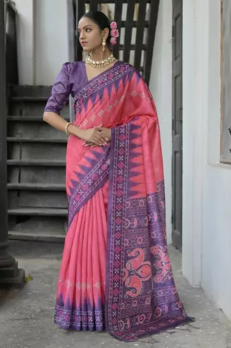 Polka Dots Printed Tussar Saree