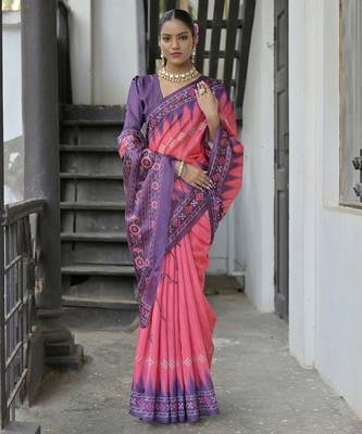 Polka Dots Printed Tussar Saree 2