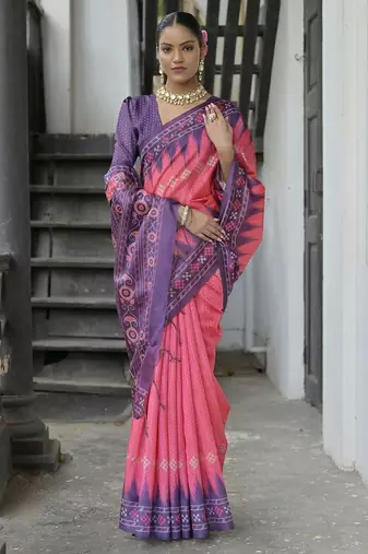 Polka Dots Printed Tussar Saree