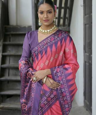 Polka Dots Printed Tussar Saree 3