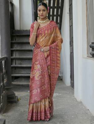Geometric Printed Tussar Saree 1