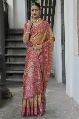 Geometric Printed Tussar Saree