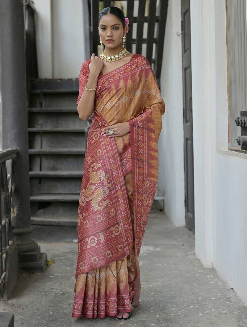 Geometric Printed Tussar Saree