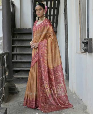 Geometric Printed Tussar Saree 2