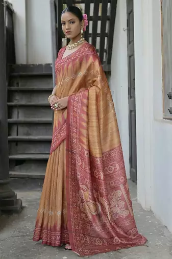 Geometric Printed Tussar Saree