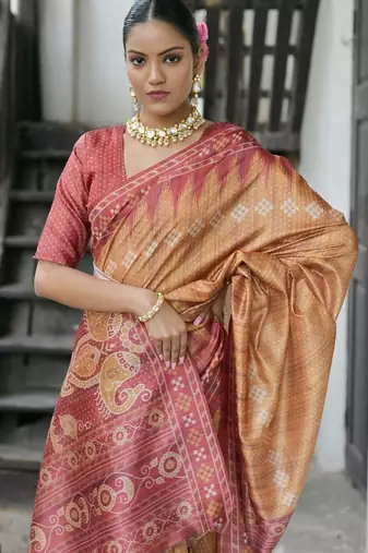 Geometric Printed Tussar Saree