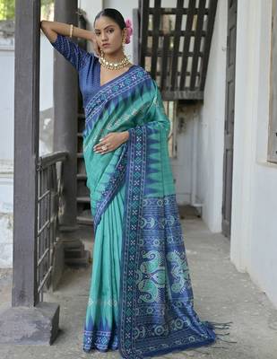 Geometric Printed Tussar Saree 1
