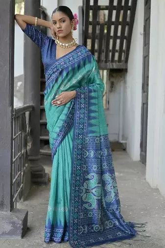 Geometric Printed Tussar Saree