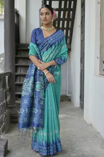 Geometric Printed Tussar Saree