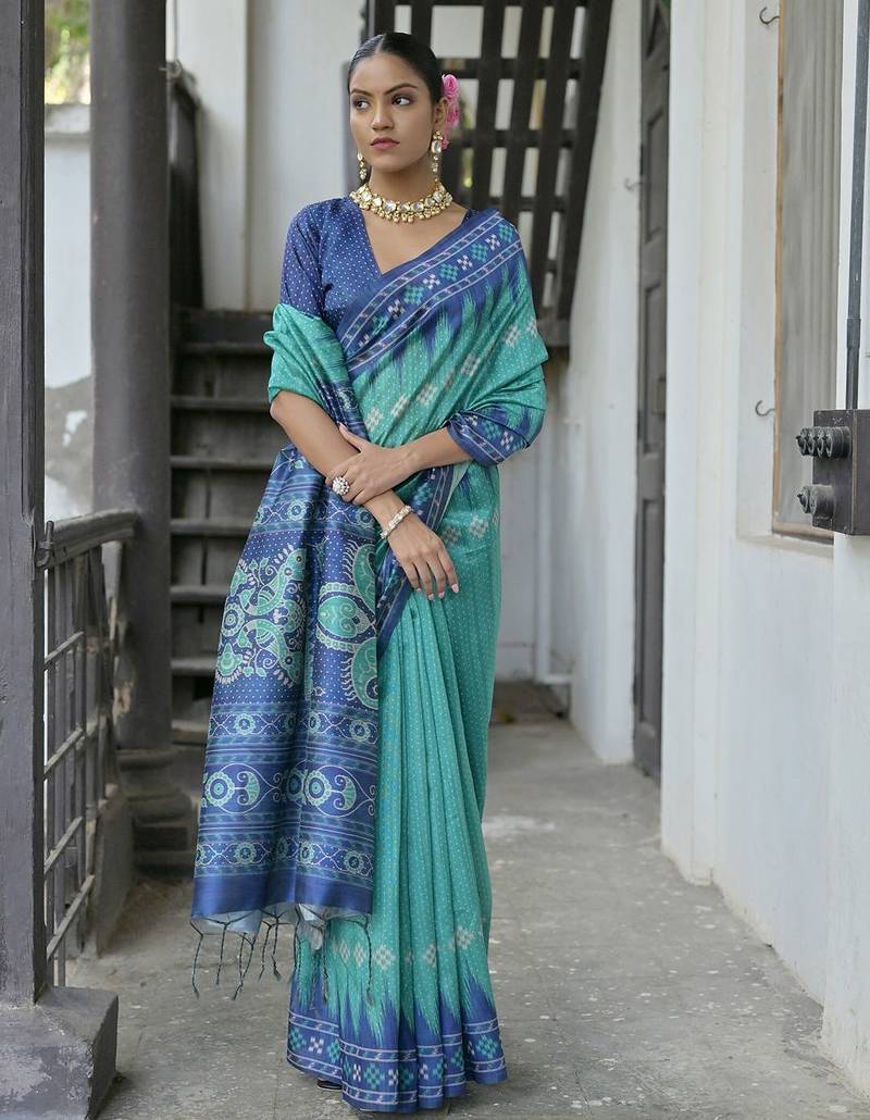 Geometric Printed Tussar Saree