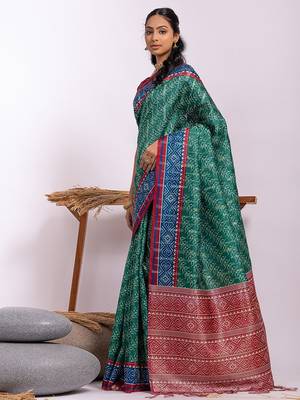 Floral Zari Tussar Saree With Tassels 1