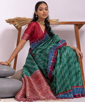 Floral Zari Tussar Saree With Tassels 2