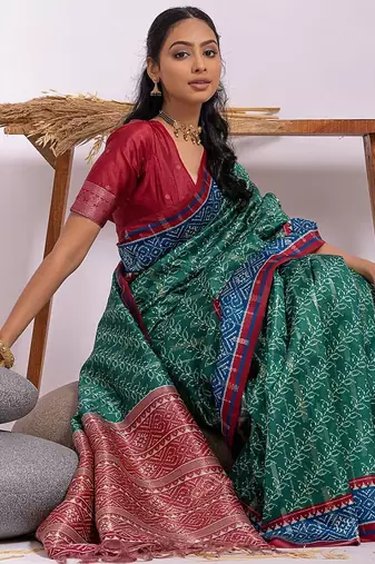Floral Zari Tussar Saree With Tassels
