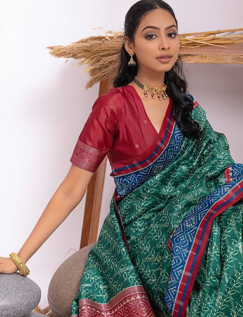 Floral Zari Tussar Saree With Tassels