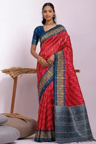 Floral Zari Tussar Saree With Tassels