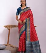 Floral Zari Tussar Saree With Tassels