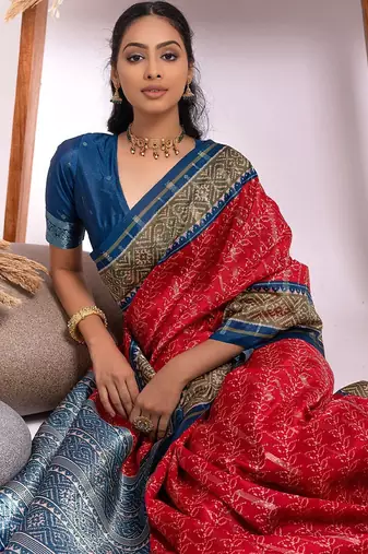 Floral Zari Tussar Saree With Tassels