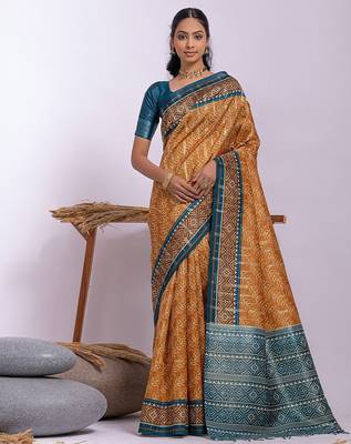 Ethnic Motifs Zari Tussar Saree 1