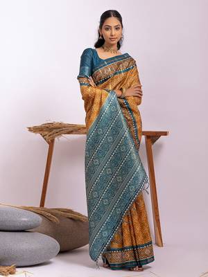 Ethnic Motifs Zari Tussar Saree 3