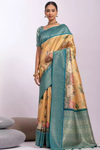 Kalamkari Zari Tussar Saree