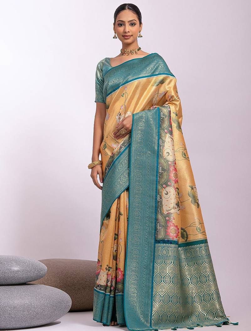 Kalamkari Zari Tussar Saree