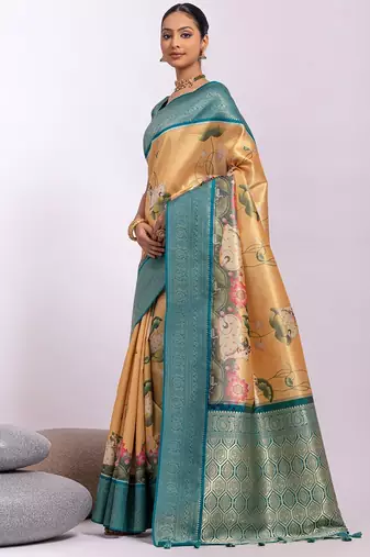 Kalamkari Zari Tussar Saree