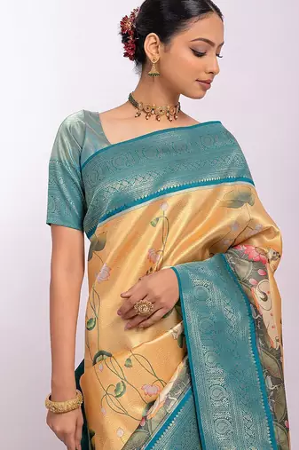 Kalamkari Zari Tussar Saree