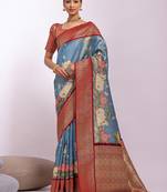 Kalamkari Zari Tussar Saree With Tassels