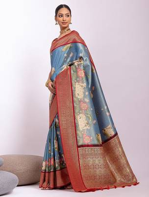 Kalamkari Zari Tussar Saree With Tassels 3