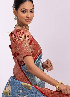 Kalamkari Zari Tussar Saree With Tassels 4