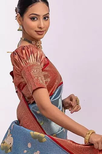 Kalamkari Zari Tussar Saree With Tassels