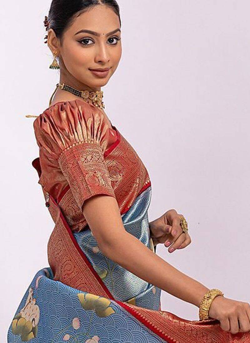Kalamkari Zari Tussar Saree With Tassels