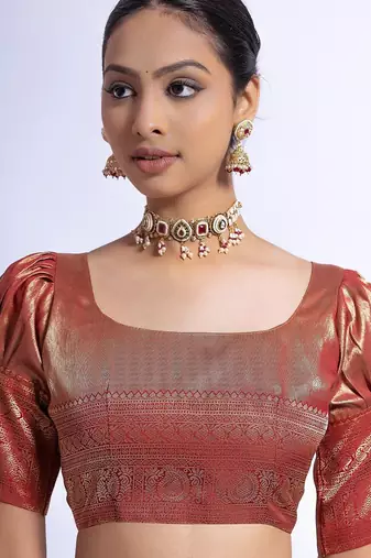 Kalamkari Zari Tussar Saree With Tassels