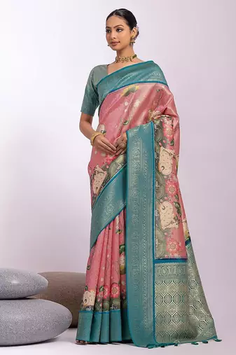 Kalamkari Zari Tussar Saree