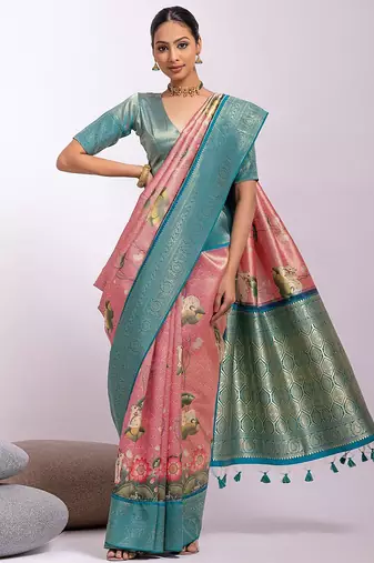 Kalamkari Zari Tussar Saree